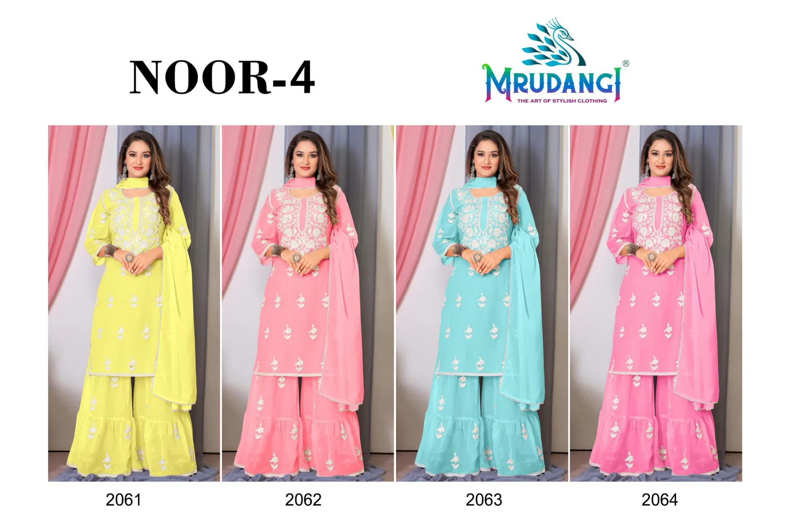 Noor 4 By Mrudangi Georgette With Cotton Readymade Sharara Suits Wholesale Market In Surat
